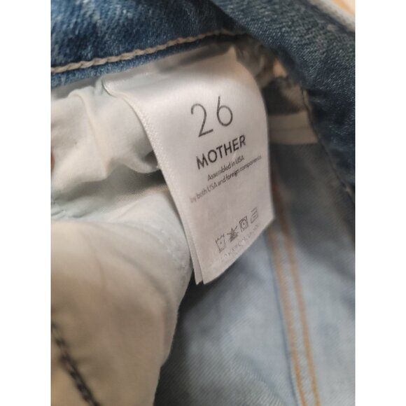 MOTHER Superior High Waisted Hiker Hover Undone Hem Jeans On My Knees 26 Blue - Picture 10 of 11